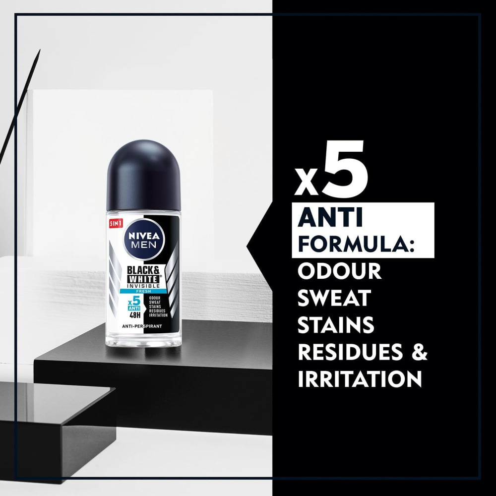 NIVEA MEN Шариковый Антиперспирант для МУЖЧИН, Черный И Белый, Невидимая Защита, СВЕЖЕСТЬ, 2X50 мл - 4