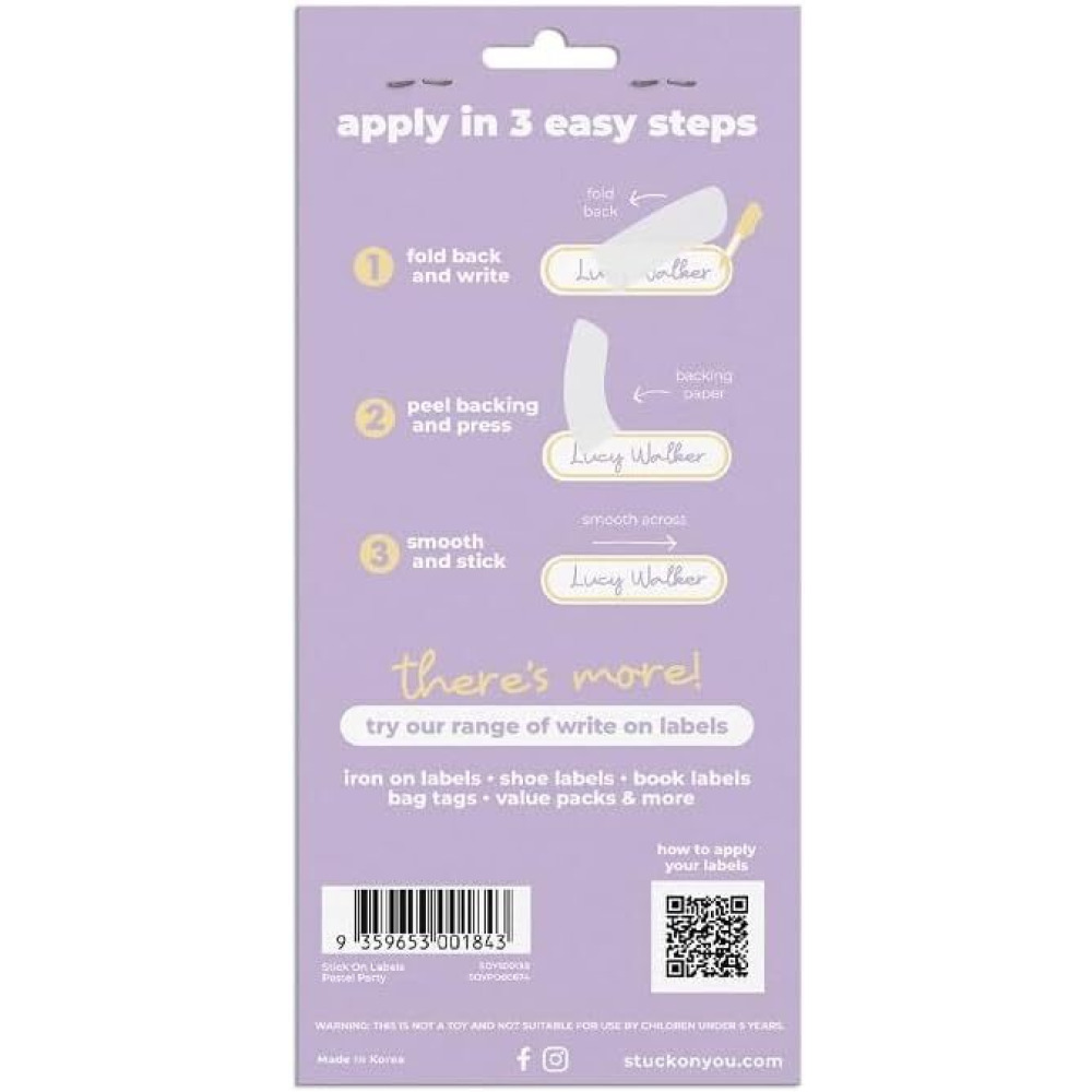 Stuck on You Stick On Labels Perfect for Books, Bottles, Lunchboxes, Waterproof, Freezer, Dishwasher and Microwave Safe, Pastel Party - 2