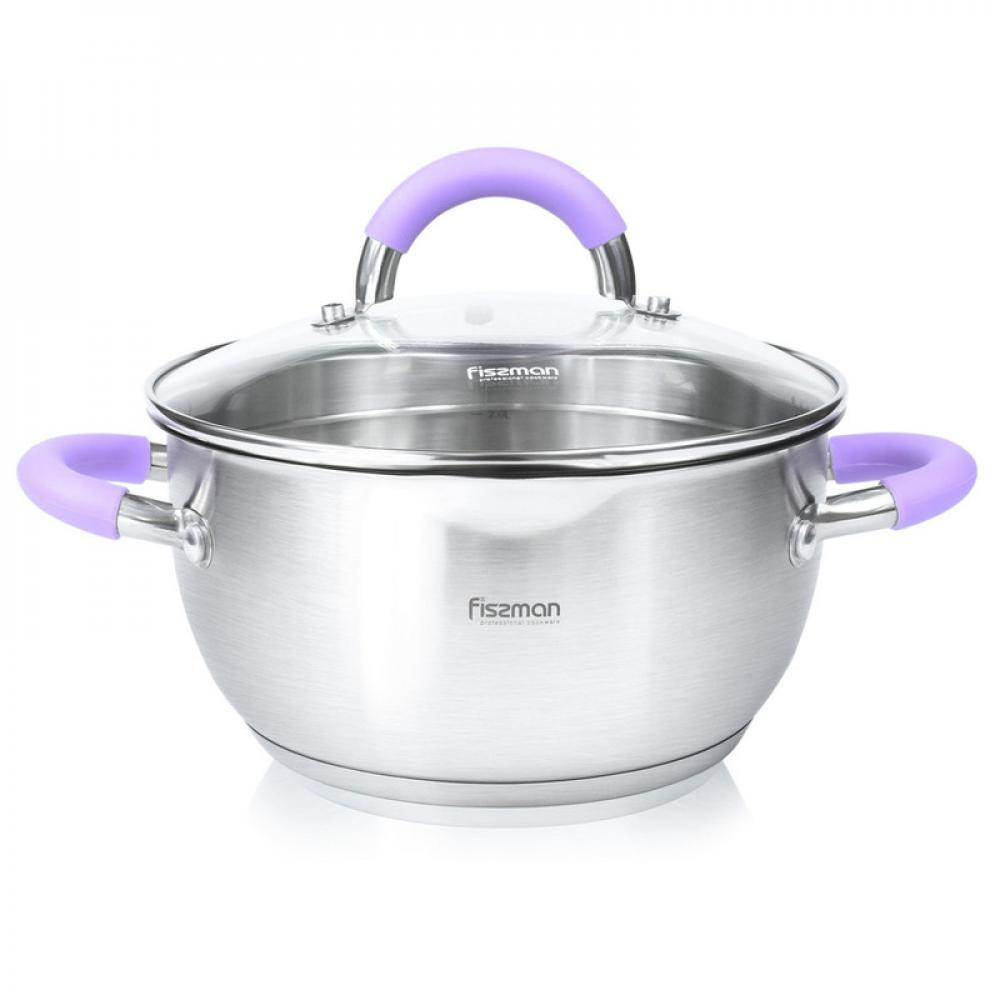 Fissman Stockpot Annette Series 18/10 Inox304 Stainless Steel With Clear Glass Lid. Pouring Lip Strainer With Silicone Handles 24x12.5cm/4.7LTR - 1