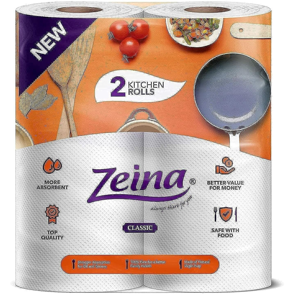 Kitchen paper towels, Zeina, Classic, Embossed, White, 2 ply, 2 rolls x 100 tissues - 1