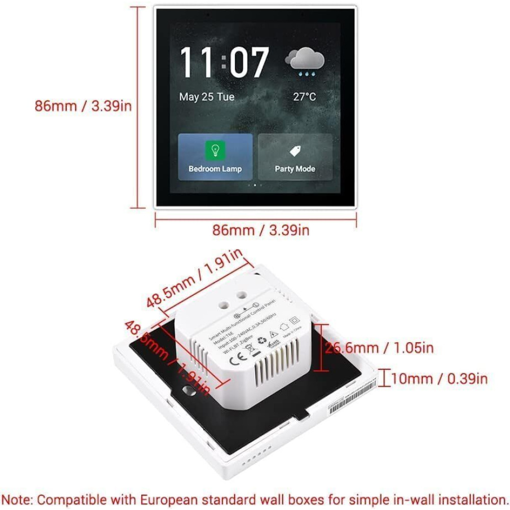 Smart Multi-functional Control Panel WiFi Smart Wall Screen with Sensor APP Control with 4-inch LCD Touch Screen Clock Date Temperature Weather Displa - 2