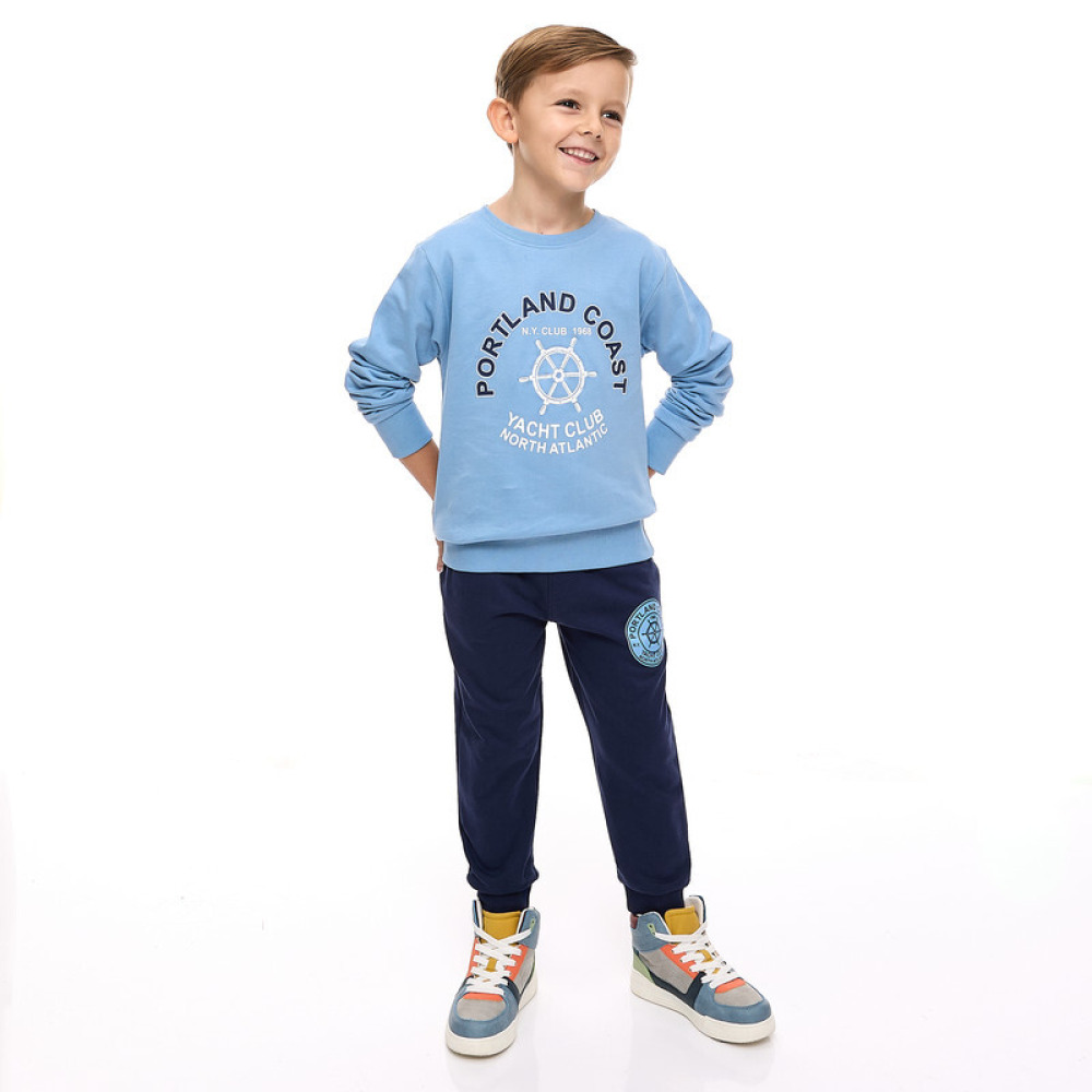 طقم مكون من قطعتين من سويت شيرت وبنطال رياضي للأولاد (7-8 سنوات) أزرق فاتح - أزرق داكن - 2