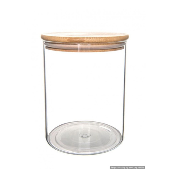 Little Storage Co الخيزران والزجاج وعاء تخزين 2 لتر
