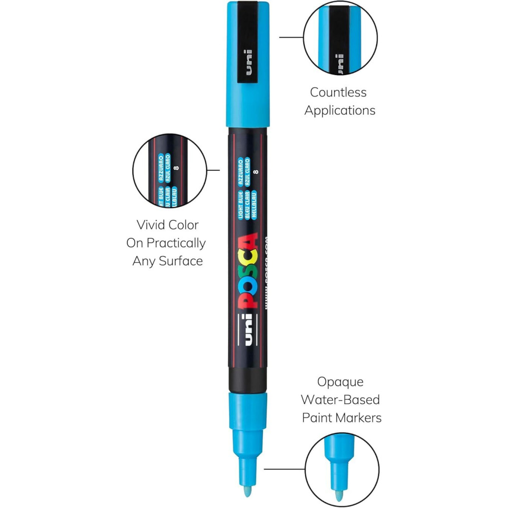 Uni Posca Water-Based Paint Bullet Markers - Multi-Surface, Non-Toxic, Ideal for Art and Craft Projects - 5