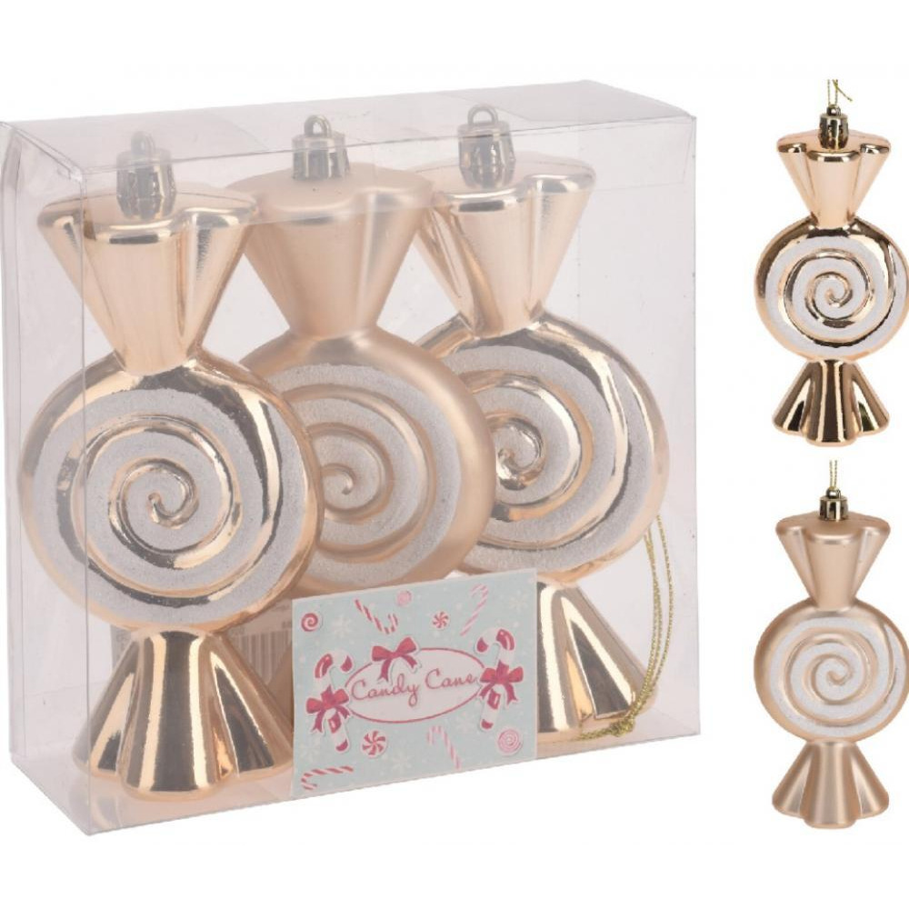 كوبمان حلوى عيد الميلاد 13 سم ذهبي، مجموعة من 3 قطع - 1