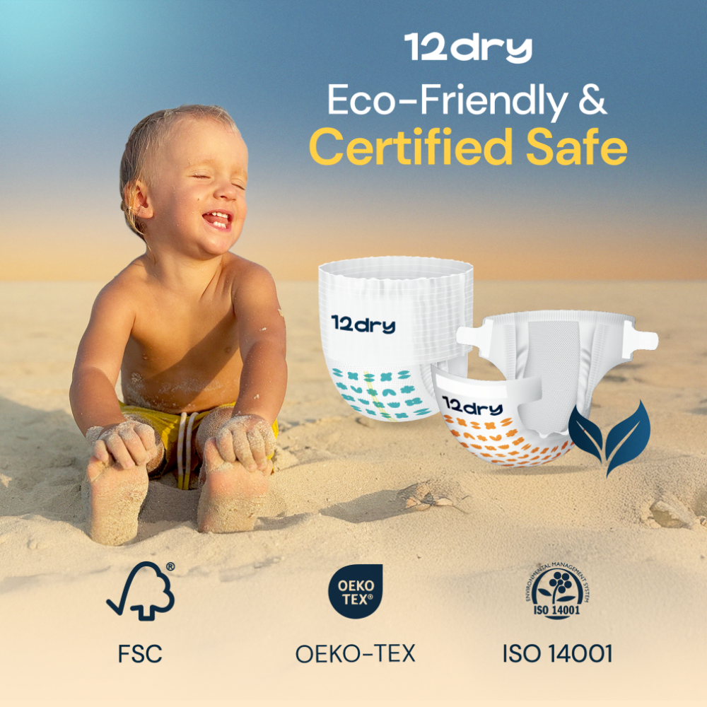 12dry Pants Easy Waist (size 4, 10-15 kg, 150 Count) For Babies With Round Tummies 100% Ultra-absorbent Japanese, Thin Breathable Extra Soft Waistband - 6