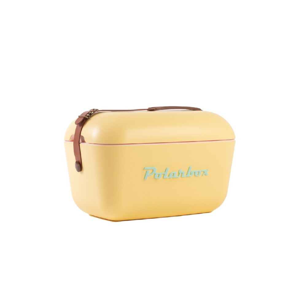 Polarbox Classic Cooler Box with Leather Strap,  Yellow - Cyan Rigid Thermal Insulated Ice for Beach, Picnic Party, 12L - 1