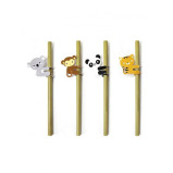 Kikkerland Animal Bamboo Straws Set of 4 - 1 miniature
