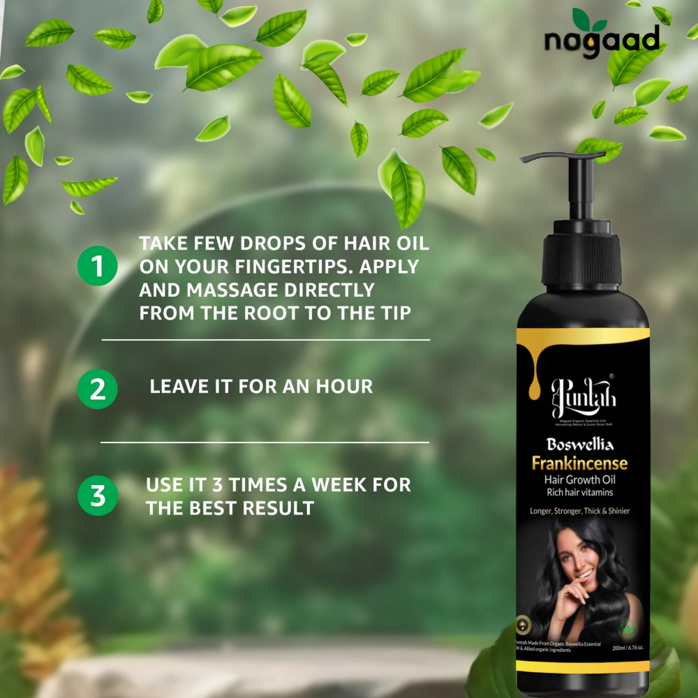 Nagaad Puntah Frankincense Hair Growth Oil 200 ml - 100% Natural & Certified - Promotes Longer, Stronger, Thicker, and Shinier Hair - 6