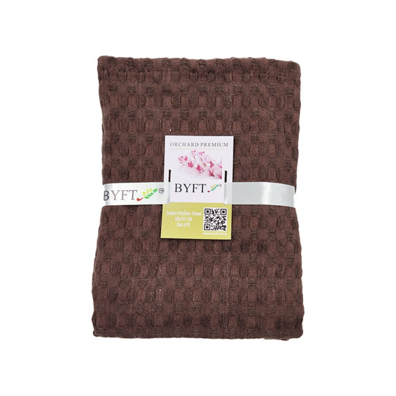 Kitchen Towel BYFT Orchard Heavy Waffle, 50 x 70 Cm, Cotton 102 Gsm, Dark Brown, Set of 6