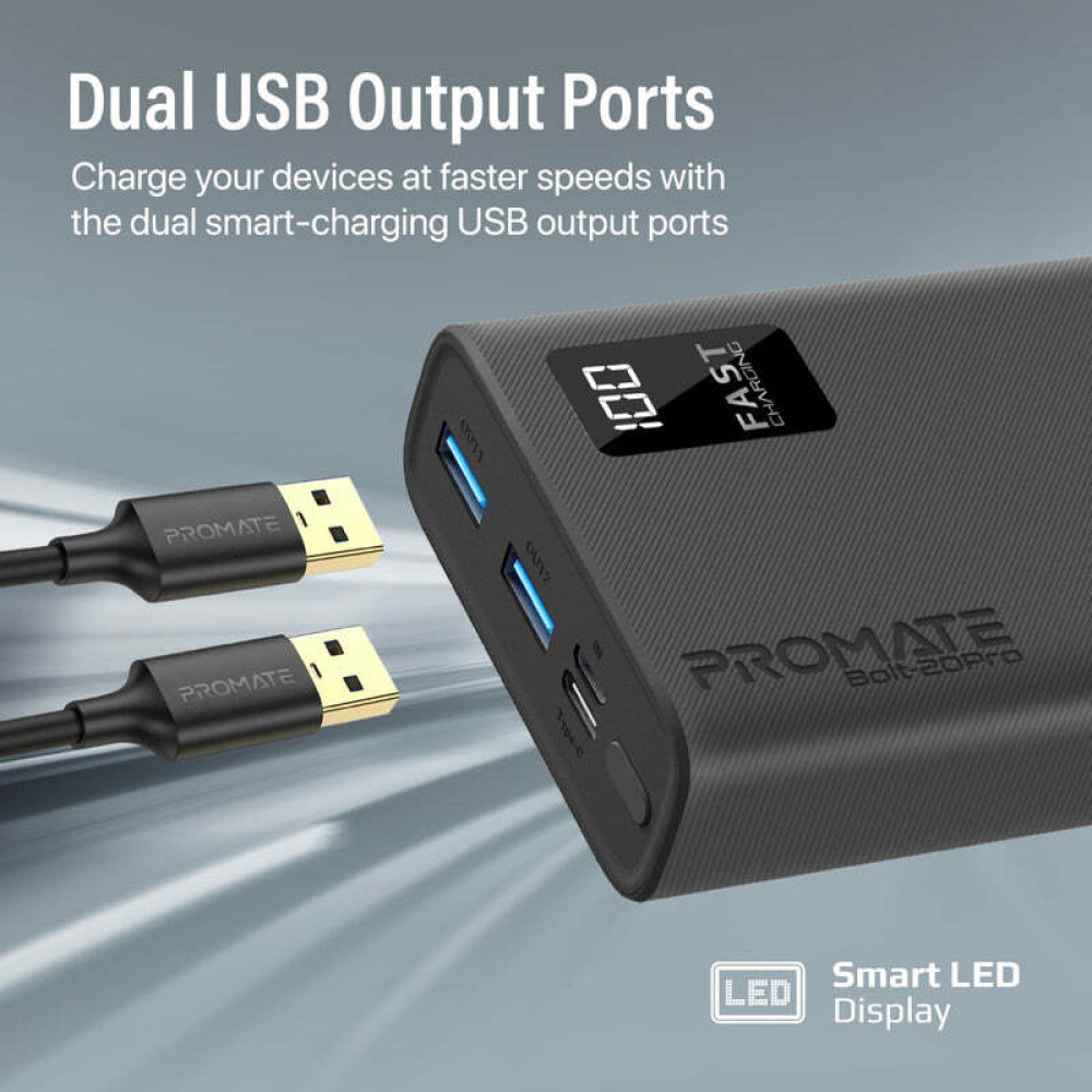 باور بانك بروميت بولت-20 برو الذكي المدمج بسعة 20000 مللي أمبير/ساعة مع منفذي Usb-A وUSB-C - 7