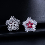 Red CZ Snowflake Crystal Flower Stud Earring - 2 miniature