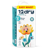 12dry Pants Easy Waist (size 3, 8-12 Kg, 52 Count) For Babies With Round Tummies 100% Ultra-absorbent Japanese, Thin Breathable Extra Soft Waistband - 1 miniature