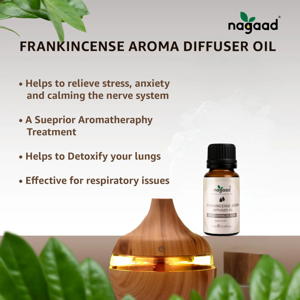 Nagaad Frankincense Aroma Diffuser Essential Oil Blend - 100% Organic Boswellia for Aromatherap - 3