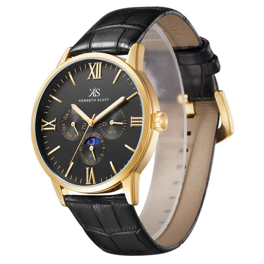 Kenneth Scott Men's Black Dial Analog Watch - K22107-GLBB - 2