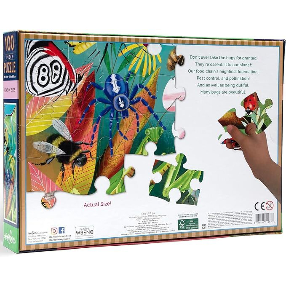 eeBoo: Love of Bugs - 100 Piece Puzzle - 24 x 16 Kids Jigsaw, Glossy Pieces, Children Ages 5+ - 2