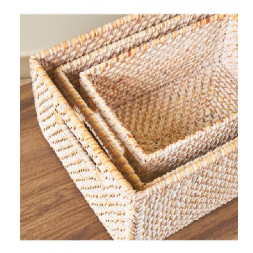 Homesmiths Whitewashed Rattan Storage Bins With Handles Medium - 6