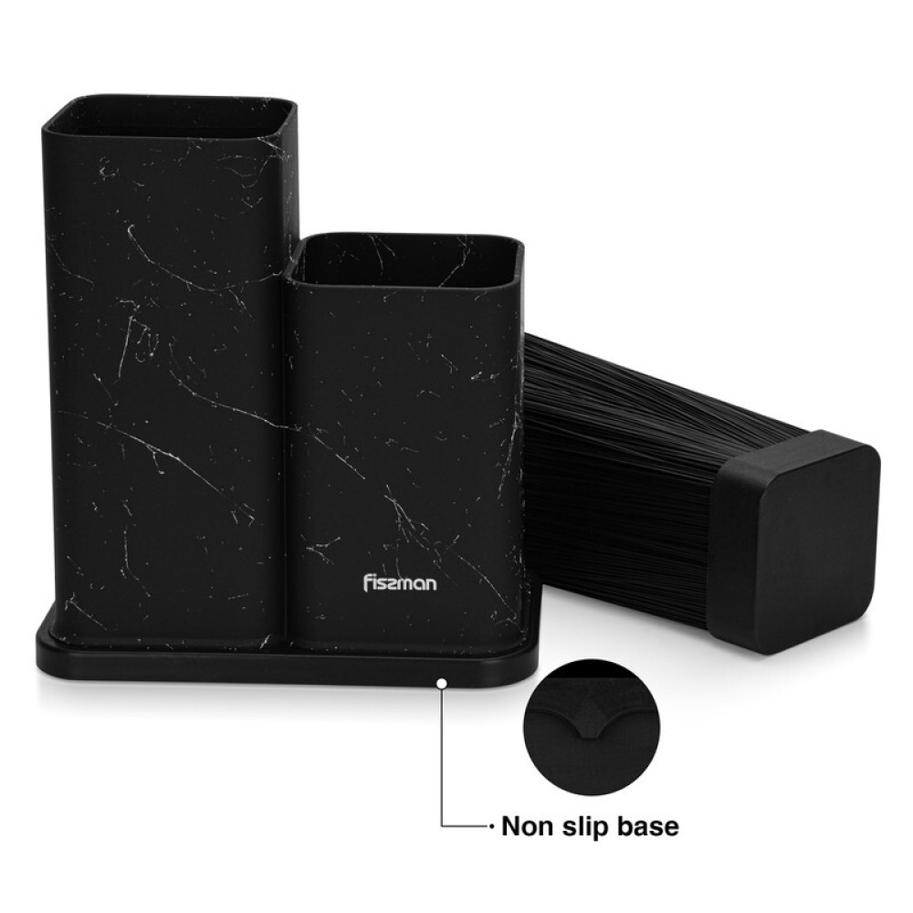 Fissman Kitchen Knife And Utensil Organizer 11x11x23+11x11x17 cm, Black Marble (Plastic) - 6