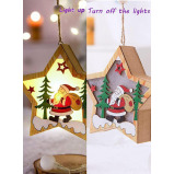 Set of 3 Wooden Star Christmas Tree Hanging Pendants with Lights Santa Claus, Deer, and Snowman Designs for New Years Party and Fireplace Decoration - 2 miniature