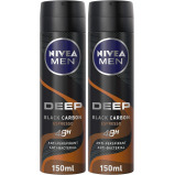 NIVEA MEN Antiperspirant Spray for Men, 48h Protection, DEEP Black Carbon Antibacterial, Espresso Scent, 2x150ml - 1 miniature