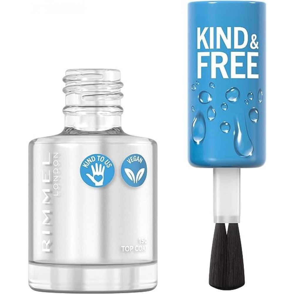Rimmel / Kind & Free СLEAN, Лак для Ногтей, дышащее верхнее Покрытие, формула НА РАСТИТЕЛЬНОЙ основе, ВЕГАНСКИЙ, 0,25 Ж. Унц. (8 мл) , Оттенок 151 fre - 3