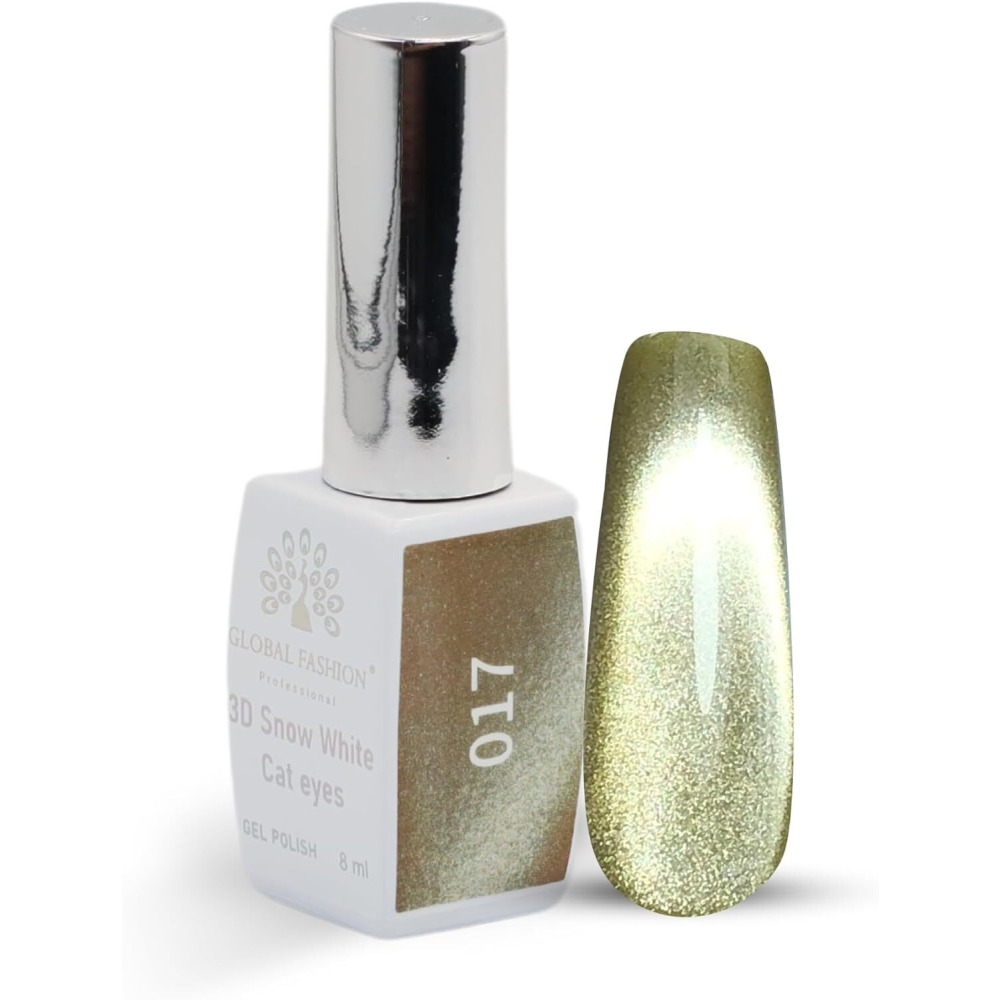 طلاء جل عيون القطة 3D Snow White من Global Fashion Professional 8ML - أظافر لامعة تدوم طويلاً، (017، 8 مل) - 1