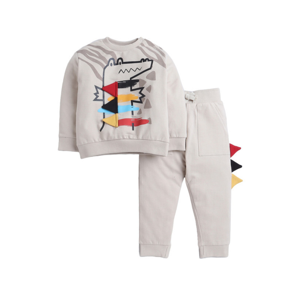 طقم مكون من قطعتين للأولاد - سويت شيرت وبنطال رياضي (12-18 شهرًا) بيج - 1