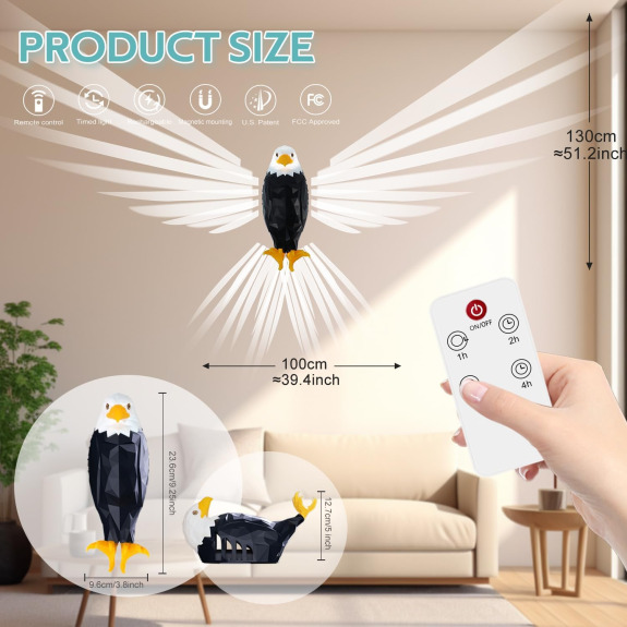 Buy Bald Eagle Wall Light – American Animal Bird LED Night Lamp, Magnetic  Wall-Mounted Eagle Light with Remote Control, USB Rechargeable, Battery in  Dubai, UAE | WEE (00131158)
