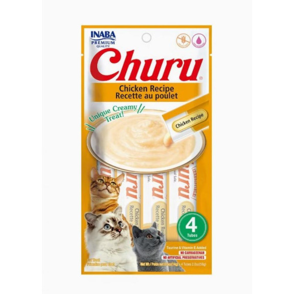 INABA \/ Cat treat, Churu, Creamy chicken puree, 4 tubes x 0.5 oz (14 g), 2 oz (56 g)