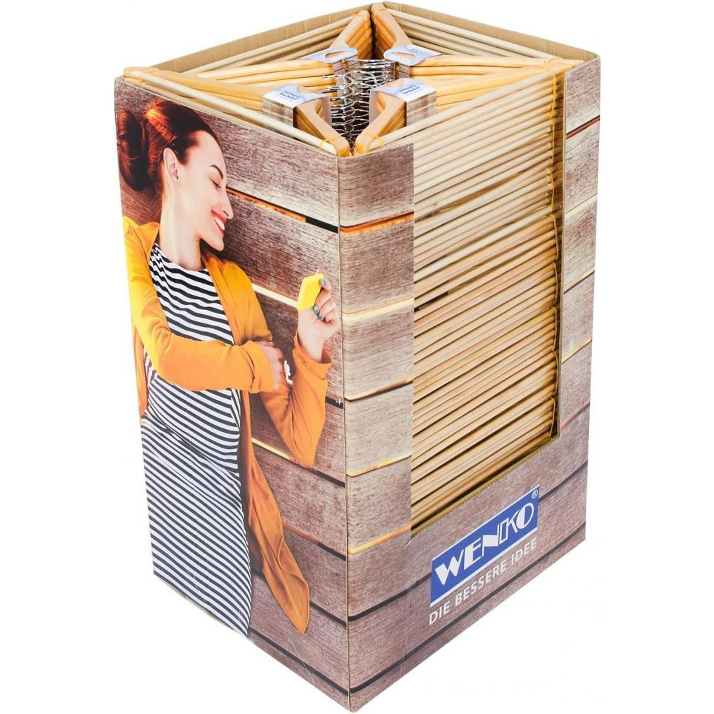 Wenko Shaped Hanger Eco, 6 Pieces, Wood Natural - 5