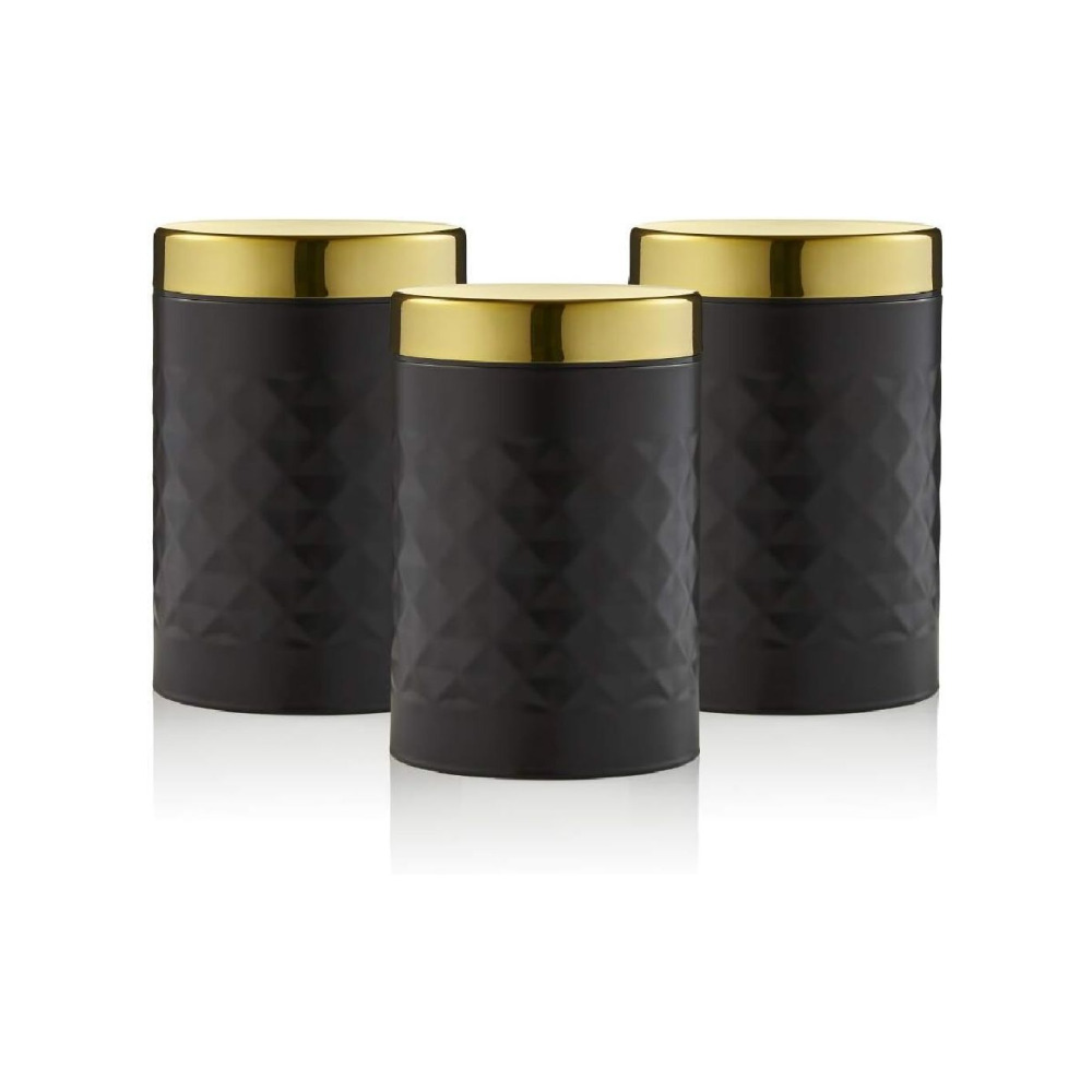 Swan SWKA17523BLKN Gatsby Set of 3 Kitchen Canisters, Tea Coffee Sugar, Black, One Size - 1