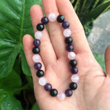 Genuine Natural Black Tourmaline Amethyst Rose Quartz Bracelets For Women 8mm Healing Crystal Stretch Round Bead Bracelet  - 4 miniature