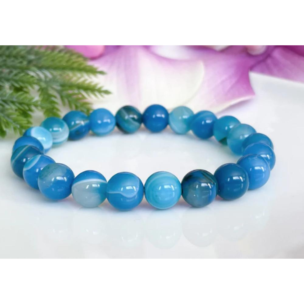 سوار الخرز العقيق الأزرق الطبيعي 10 ملم - 3