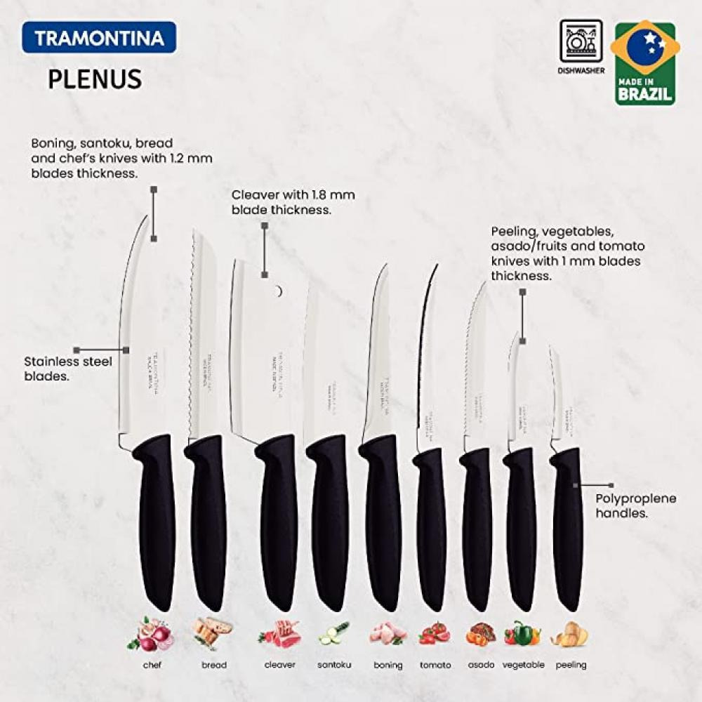 Tramontina / Kitchen knife set, Stainless steel, Ergonomic, 9 pcs - 2