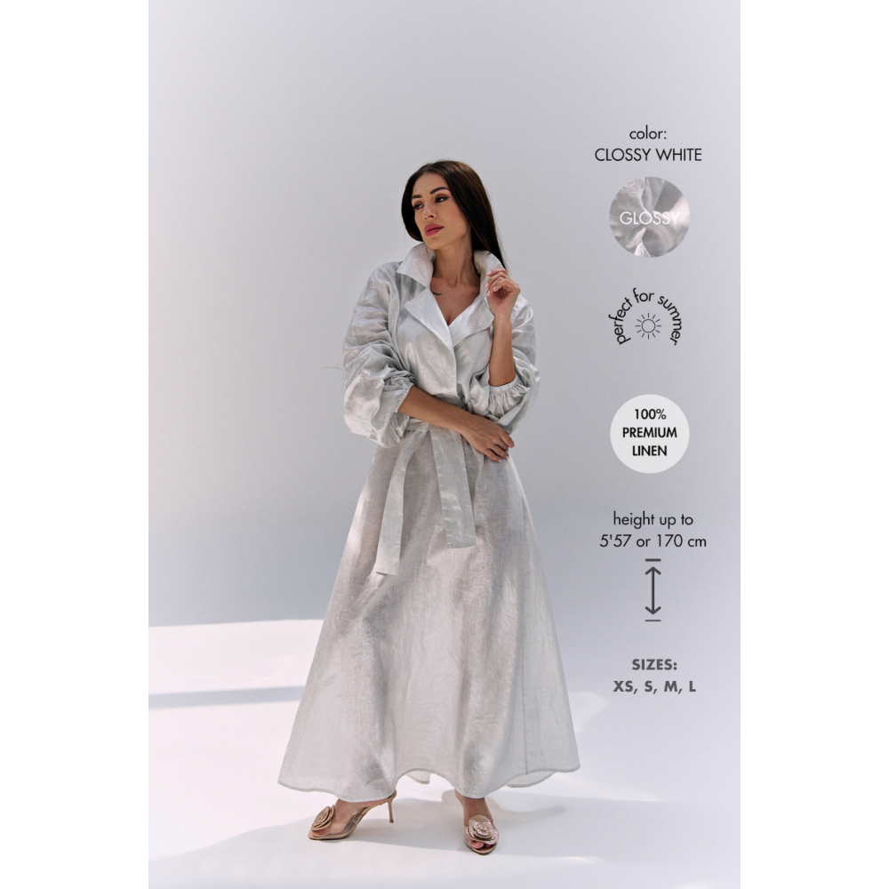 LINEN MAXI DRESS, GLOSSY WHITE (L) - 5