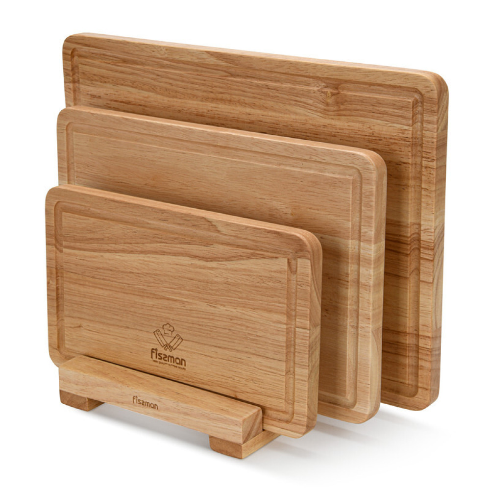 Fissman 3-Piece Cutting Boards 35cm, 30cm, 25cm With Stand Rubber Wood - 1