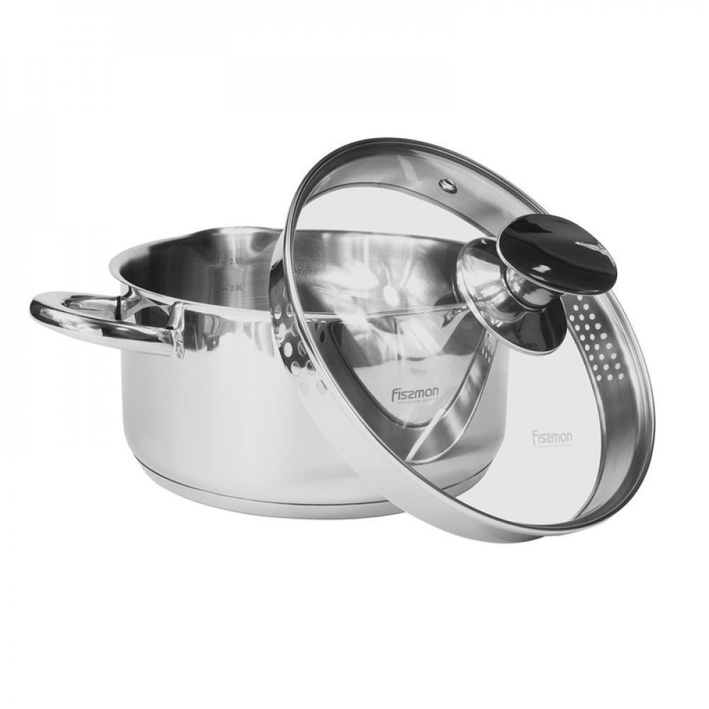 Fissman Stockpot Elegance Series 18/10 Inox304 Stainless Steel With Clear Glass Lid 24x12.5cm/5.6LTR - 1