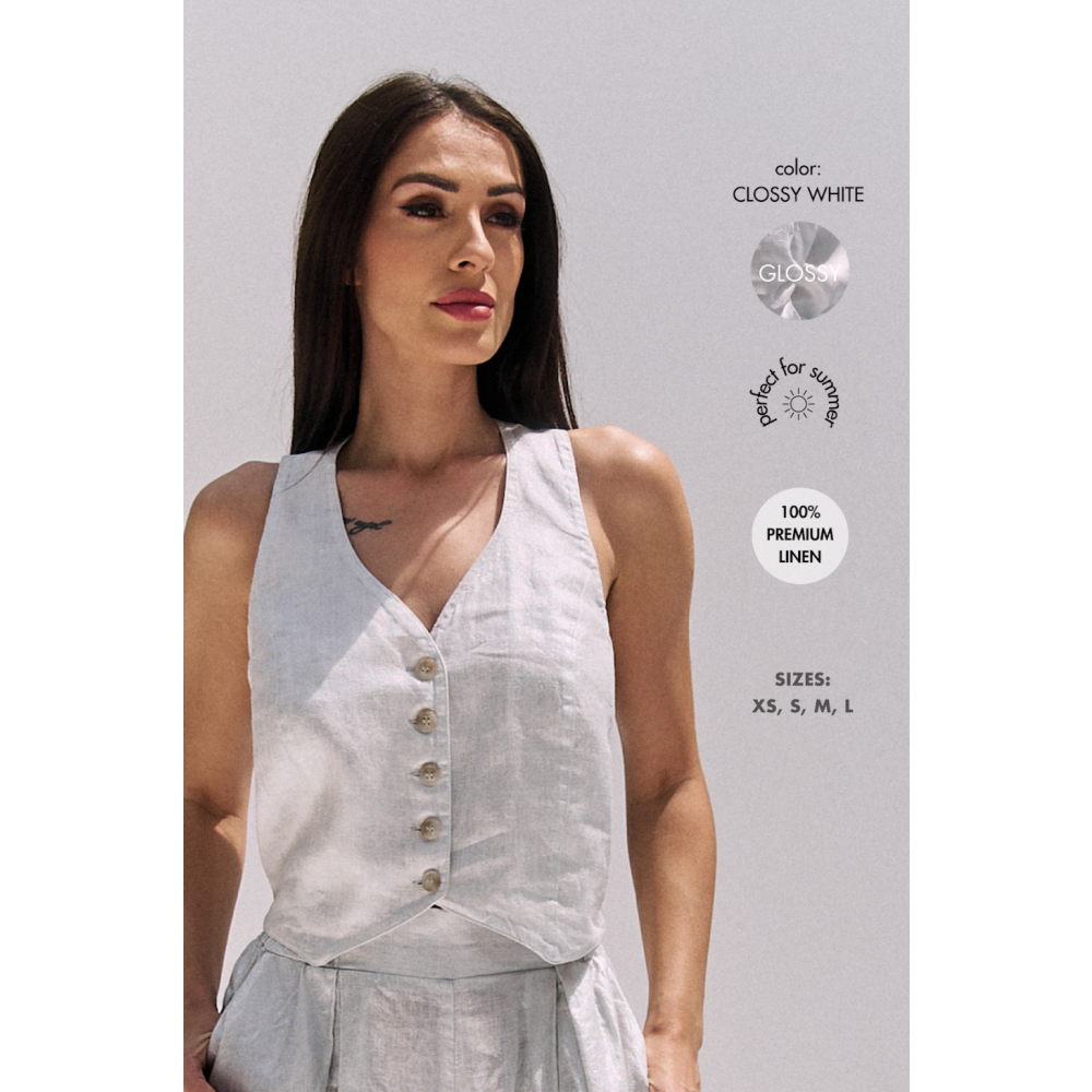 ЛЬНЯНОЙ ЖИЛЕТ HN, БЕЛЫЙ ГЛЯНЦЕВЫЙ (XS) - 7