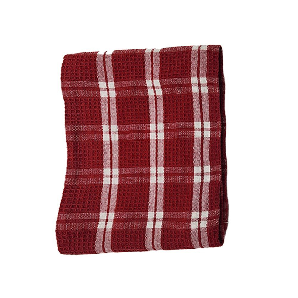 Kitchen Towel BYFT Orchard Heavy Waffle, 50 x 70 Cm, Cotton 102 Gsm, Red \& White Multicheck, Set of 6 - 6