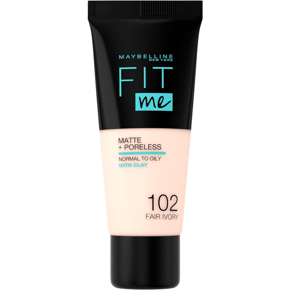 Maybelline New York Fit Me Matte And Poreless Foundation For Women, 102 Fair Ivory, 30 ml - 1