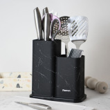 Fissman Kitchen Knife And Utensil Organizer 11x11x23+11x11x17 cm, Black Marble (Plastic) - 1 miniature