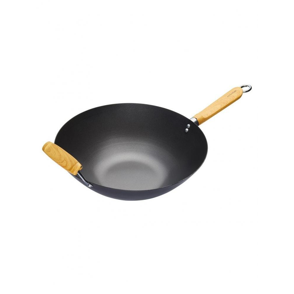 KitchenCraft 35cm Oriental Wooden Handled Steel Non Stick Wok - 1
