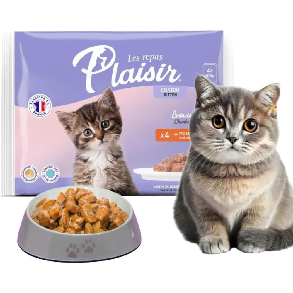 Wet Food Plaisir Kitten Cats Chunks, with Chicken in Gravy, 4 x 100g - 6