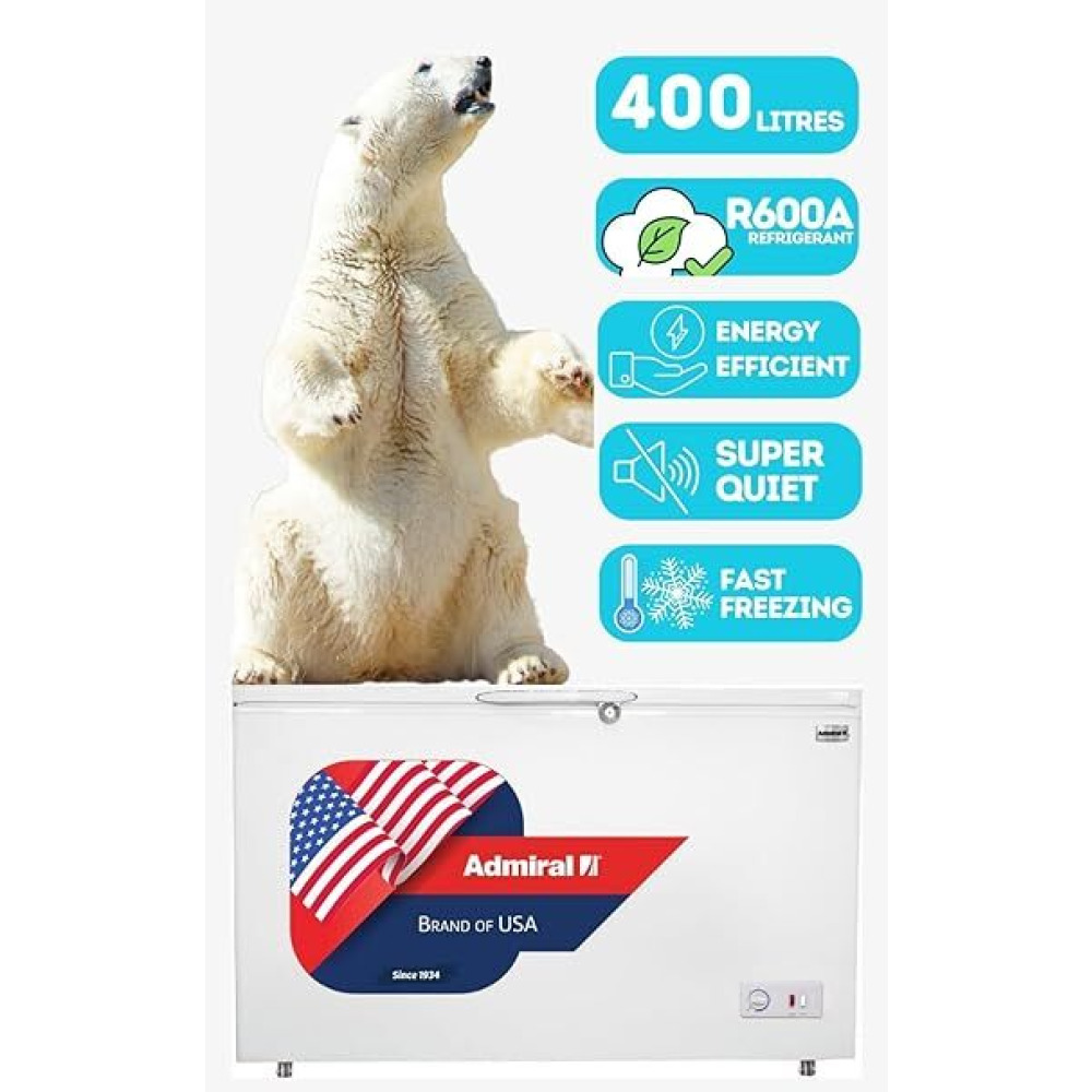 Admiral 400L Chest Freezer with White Interior, Gross capacity of 400L, Net capacity308L, Outside Condenser, Tropical Type with Lock and Key \& Lamp, - 7