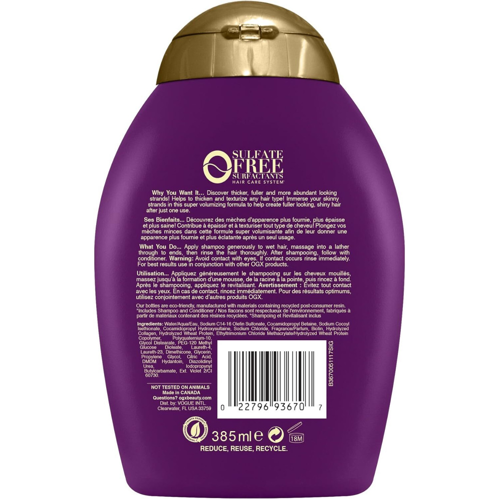 Ogx, Shampoo, Thick and Full + Biotin and Collagen, 13 fl. oz. (385 ml) - 2