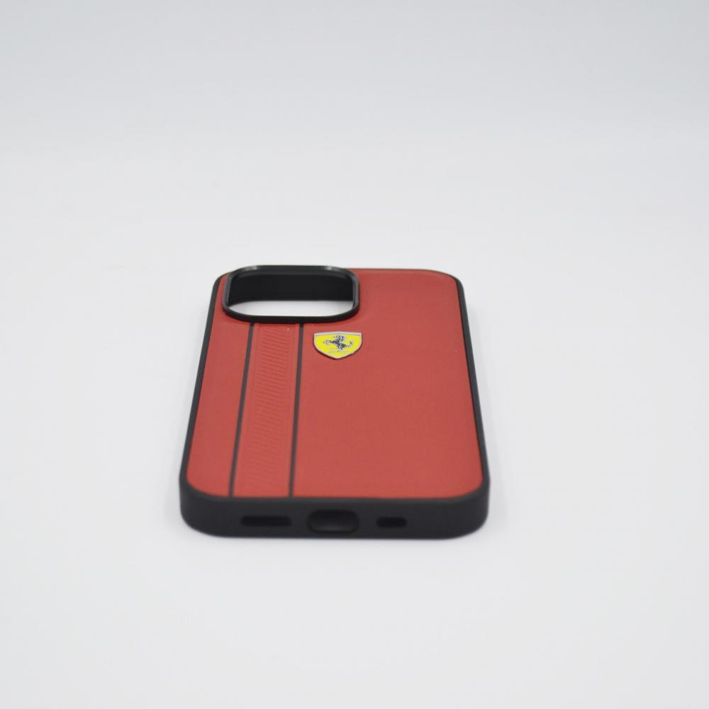 Ferrari Genuine Leather Hard Case With Debossed Stripes Iphone 13 Pro Red - 3