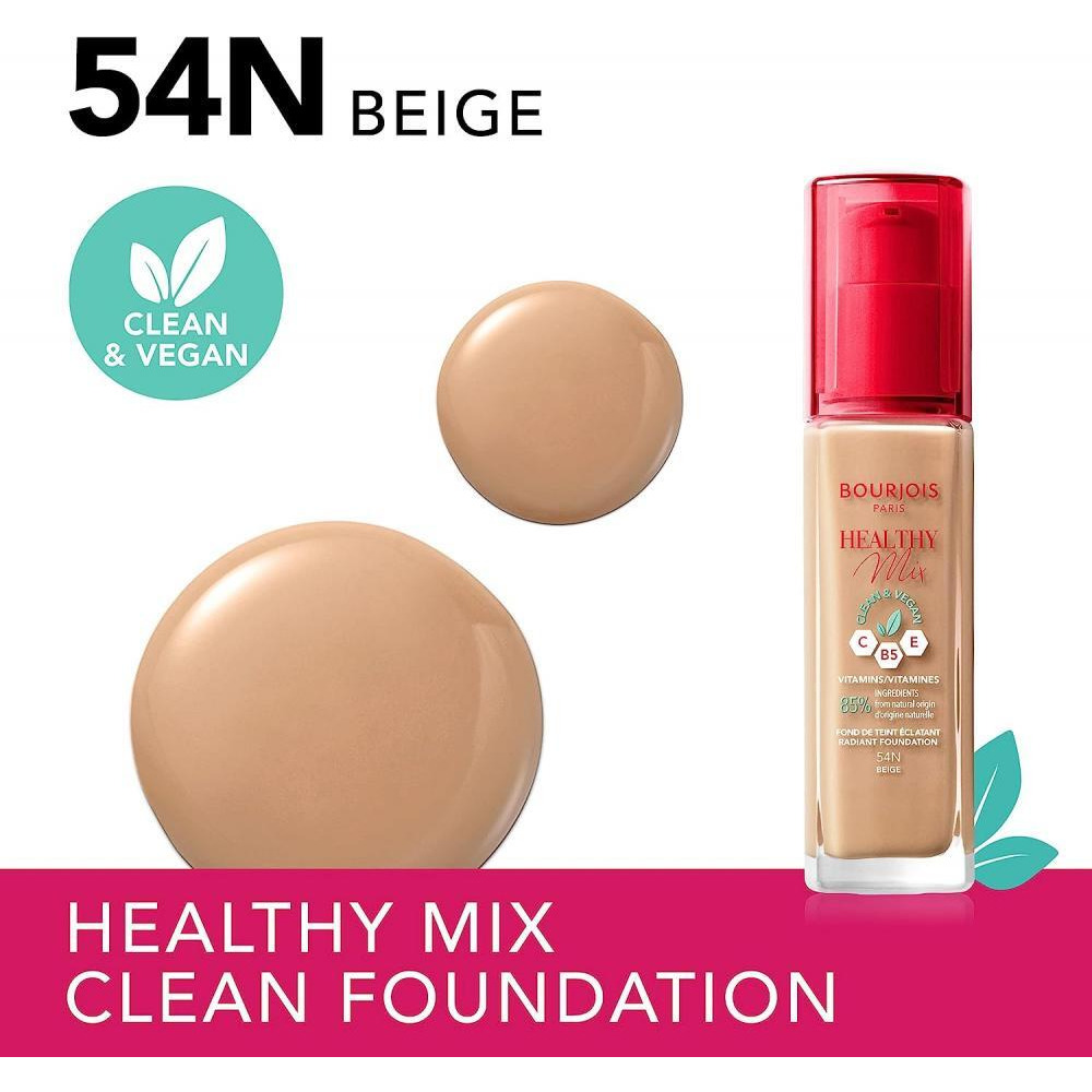 Bourjois / Foundation, Healthy mix, Clean and vegan, 54N Beige, 1.0 fl.oz (30 ml) - 2