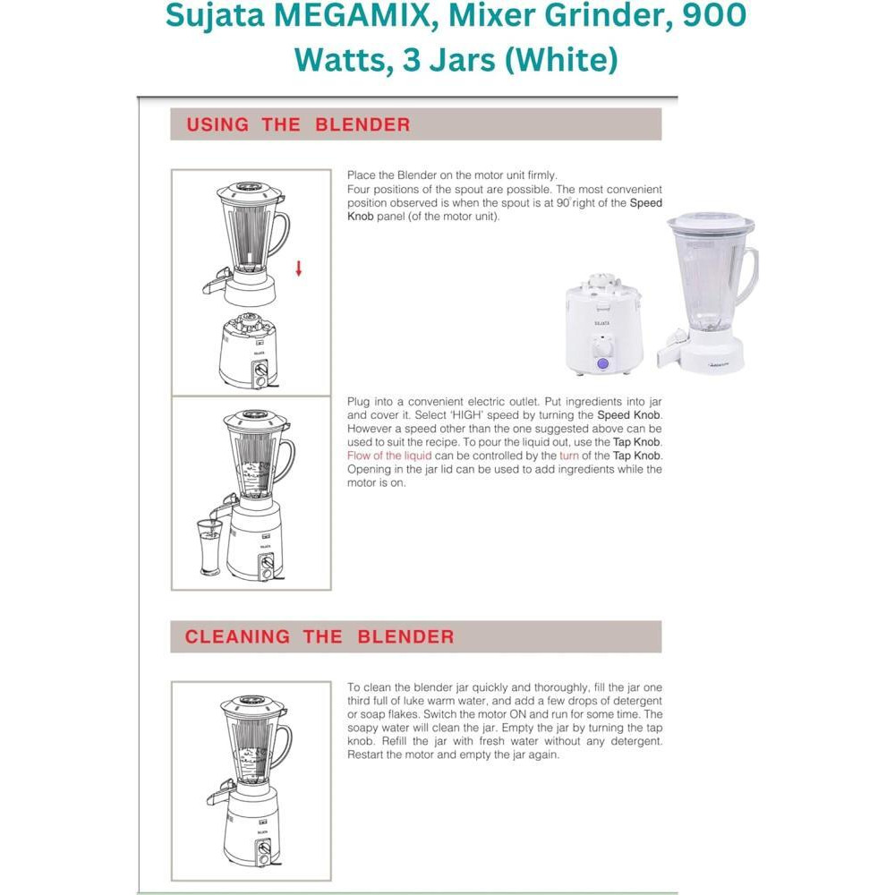 Sujata MegaMix MM 900-Watt Mixer Grinder (White) - 3
