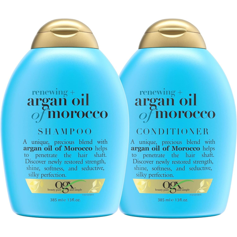  Shampoo and conditioner, Ogx, Renewing + Argan oil of Morocco, 13 fl. oz. x 2 (385 ml x 2), Pack of 2 - 1