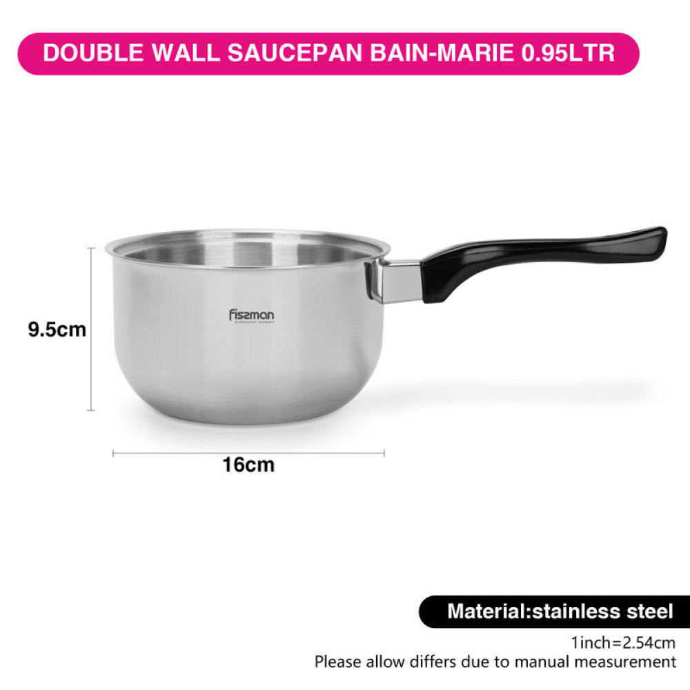 Fissman Saucepan 16cm/0.95LTR Double Wall Bain-Marie Without Lid Stainless Steel - 4